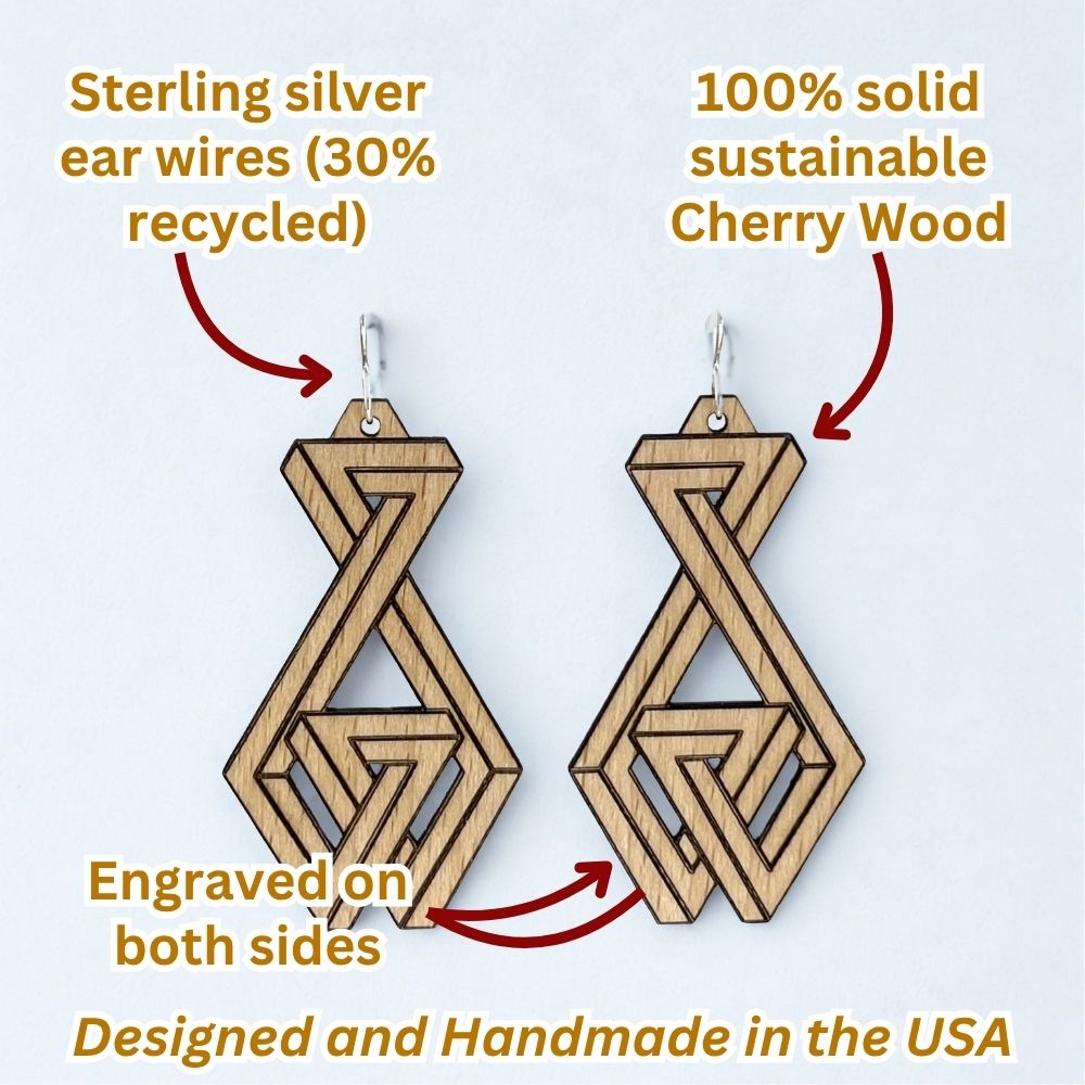 Tangle Triangle (Beech Wood and Recycled Sterling Silver Earrings)