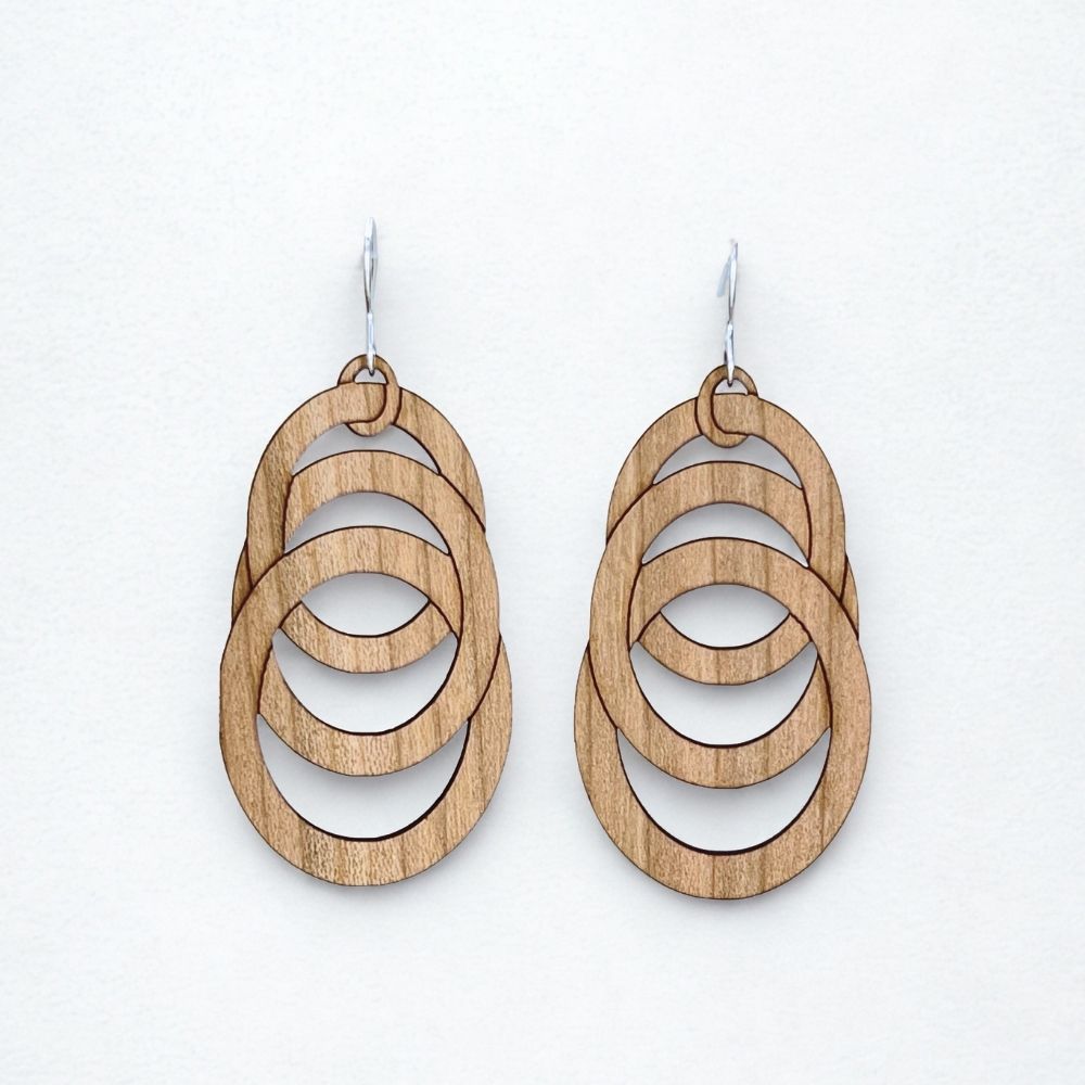 Optical Ovals (Walnut Wood and Recycled Sterling Silver Earrings)