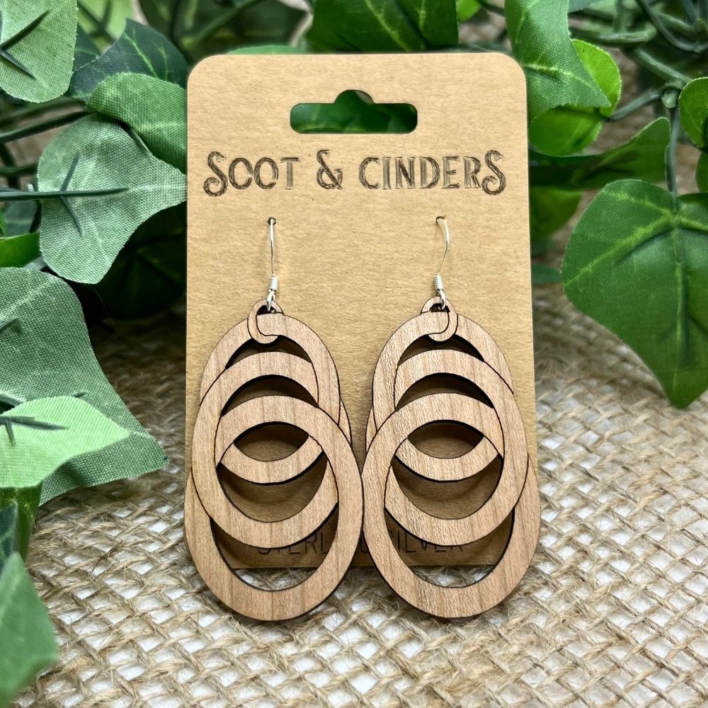 Optical Ovals (Walnut Wood and Recycled Sterling Silver Earrings)