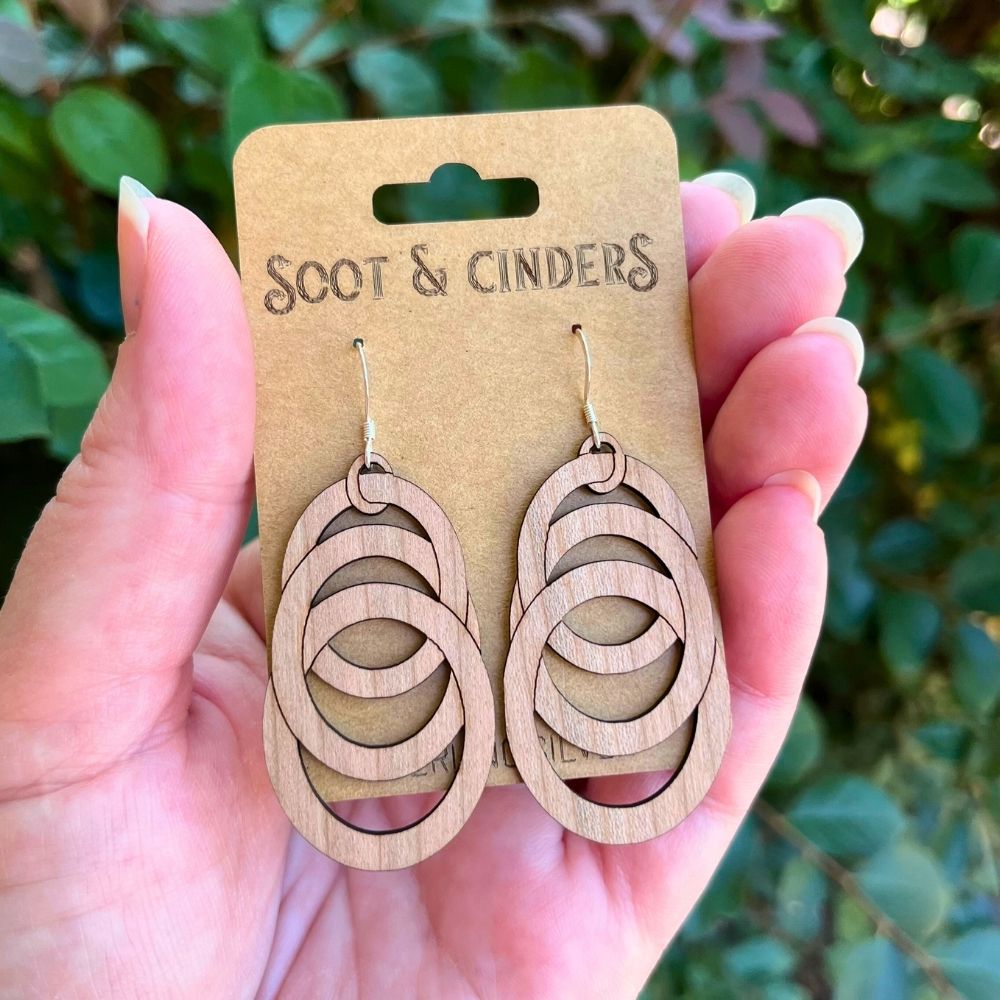 Optical Ovals (Walnut Wood and Recycled Sterling Silver Earrings)
