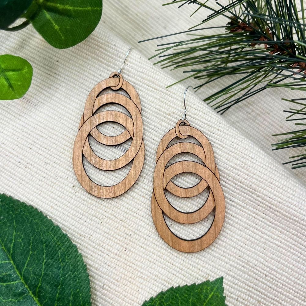 Optical Ovals (Walnut Wood and Recycled Sterling Silver Earrings)