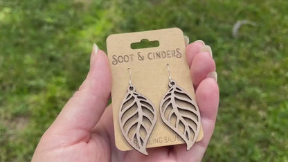Leaf Cutout Pattern | Mahogany Wood Sterling Silver Earrings