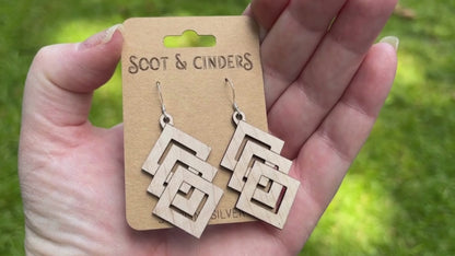 Descending Diamonds | Curly Maple Wood Sterling Silver Earrings
