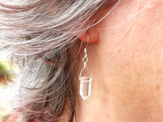 Sterling Silver Natural Semi-Precious Quartz Crystal Dangly Earrings