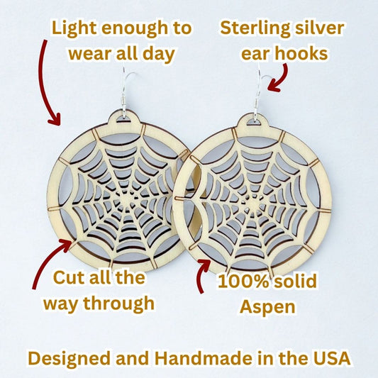 Spiderweb Cutout Pattern | Aspen Wood Sterling Silver Earrings