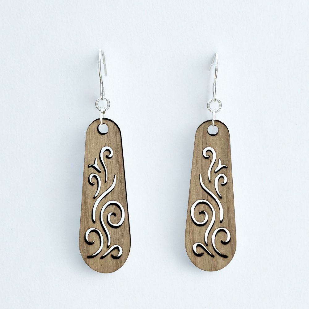 Whispering Winds (Mahogany and Recycled Sterling Silver Earrings)