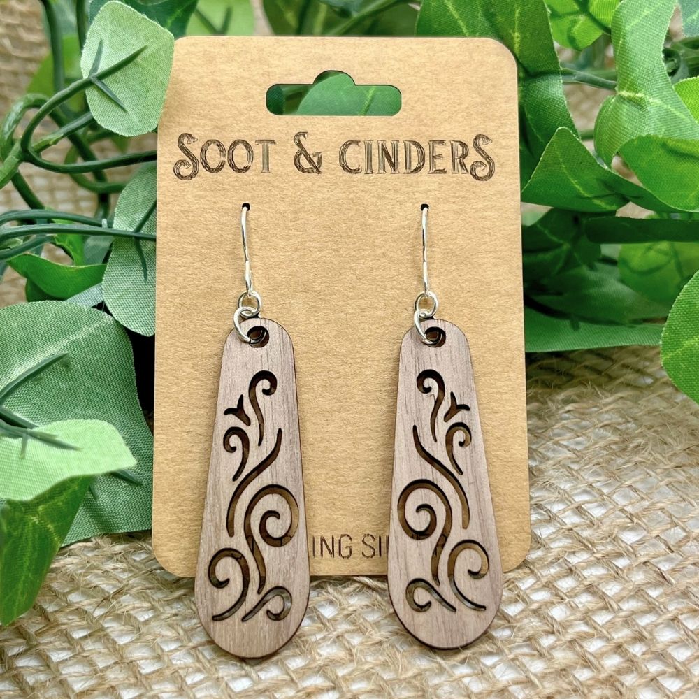 Whispering Winds (Mahogany and Recycled Sterling Silver Earrings)