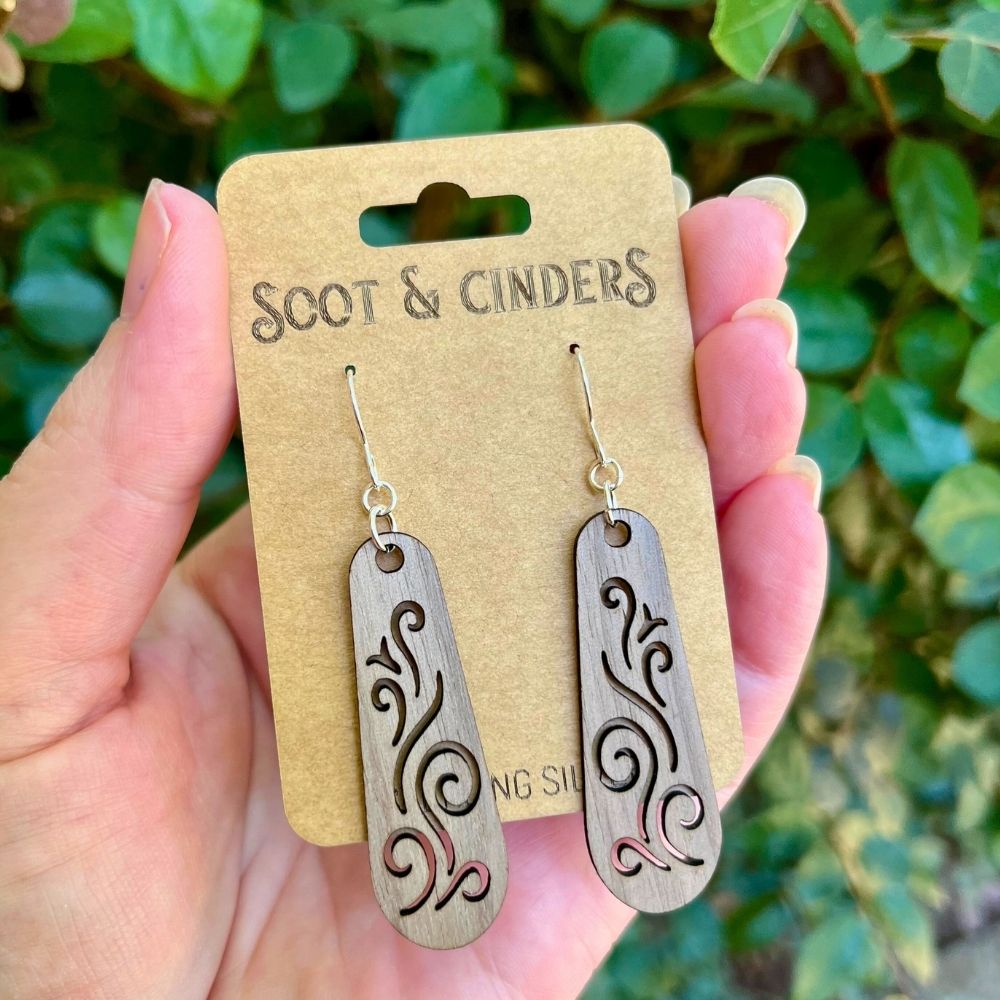 Whispering Winds (Mahogany and Recycled Sterling Silver Earrings)