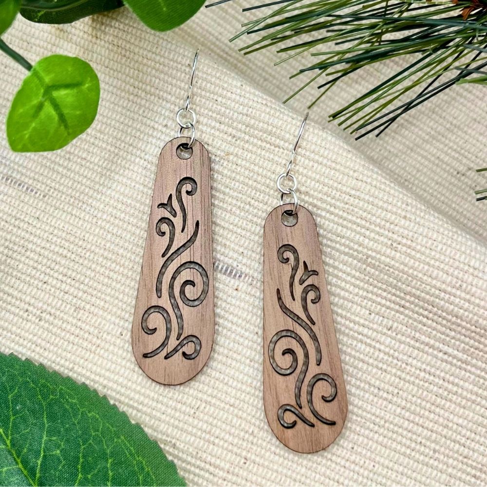 Whispering Winds (Mahogany and Recycled Sterling Silver Earrings)