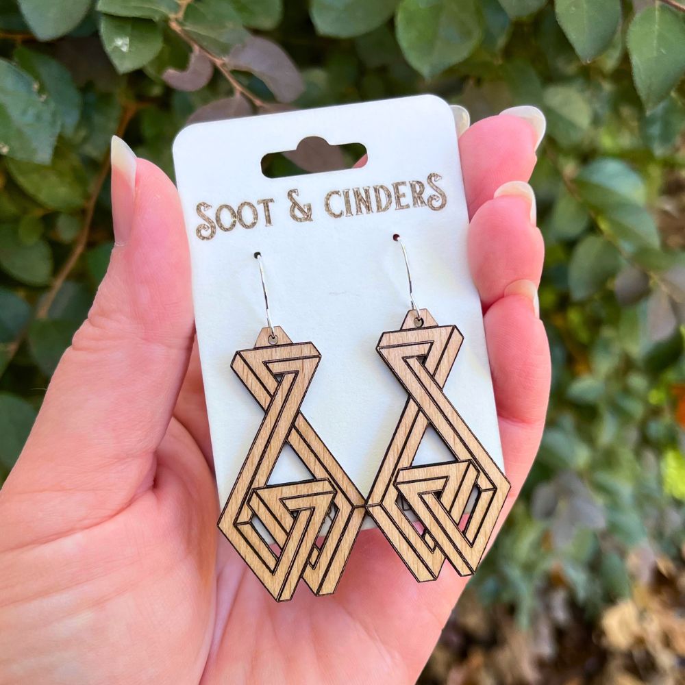 Tangle Triangle (Beech Wood and Recycled Sterling Silver Earrings)