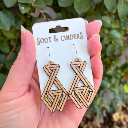 Tangle Triangle (Beech Wood and Recycled Sterling Silver Earrings)