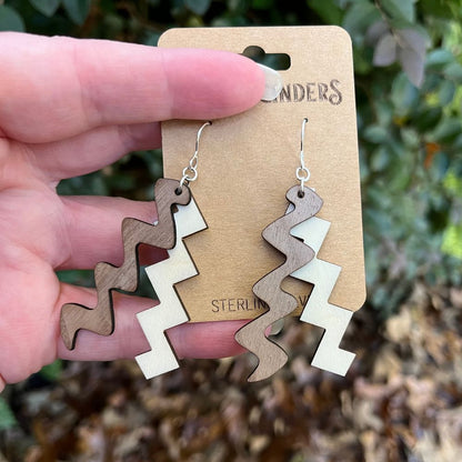 Two Tone Tango (Mahogany, Aspen Wood, and Recycled Sterling Silver Earrings)