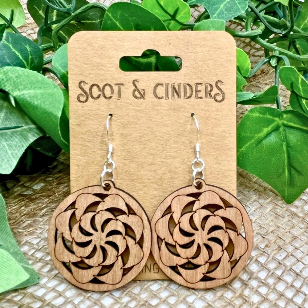 Twirly Whirlies (Walnut Wood and Recycled Sterling Silver Earrings)