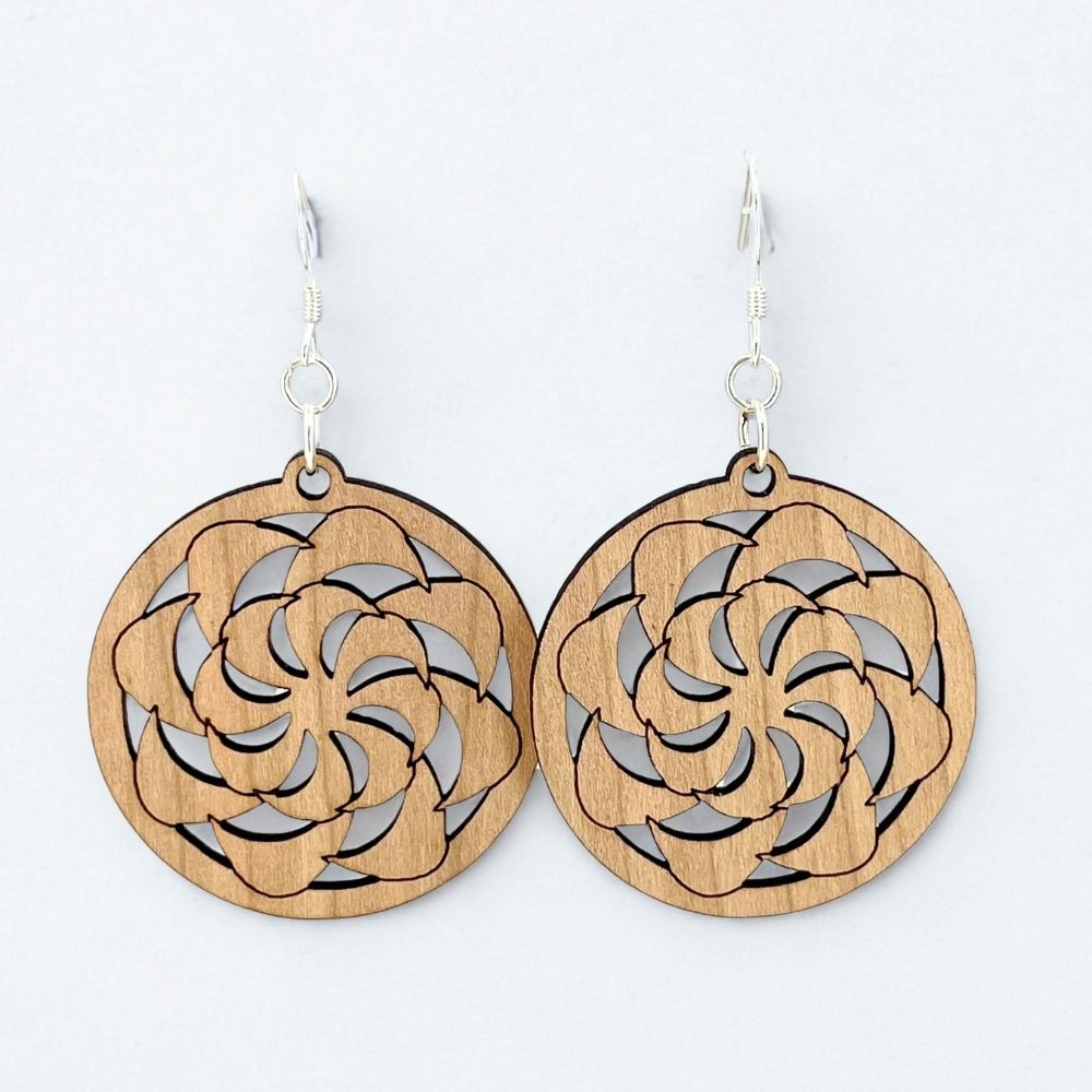 Twirly Whirlies (Walnut Wood and Recycled Sterling Silver Earrings)