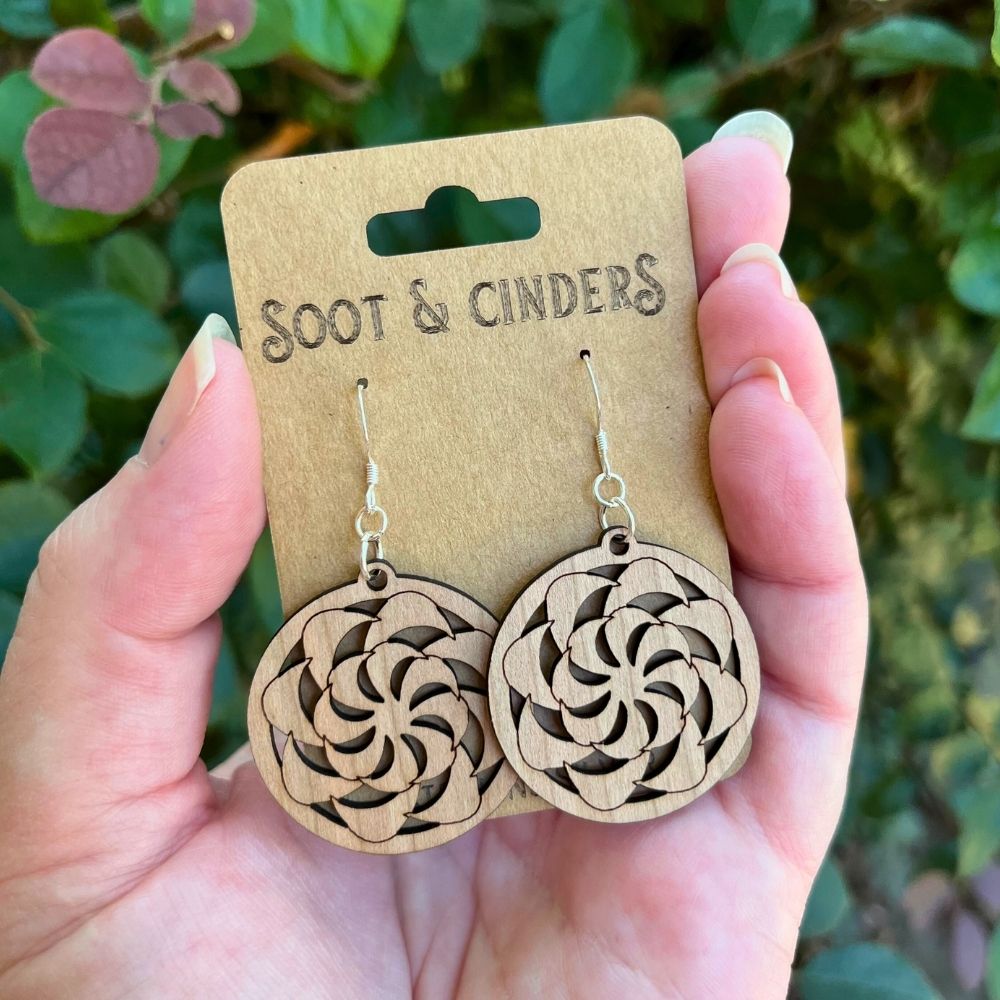 Twirly Whirlies (Walnut Wood and Recycled Sterling Silver Earrings)